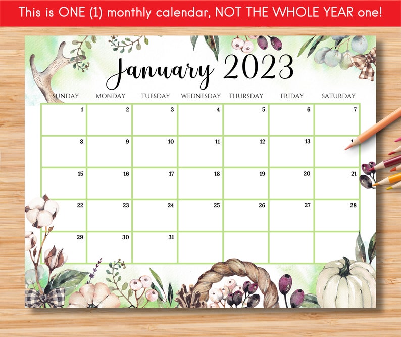 EDITABLE January 2023 Calendar Watercolor Boho Winter New - Etsy Schweiz