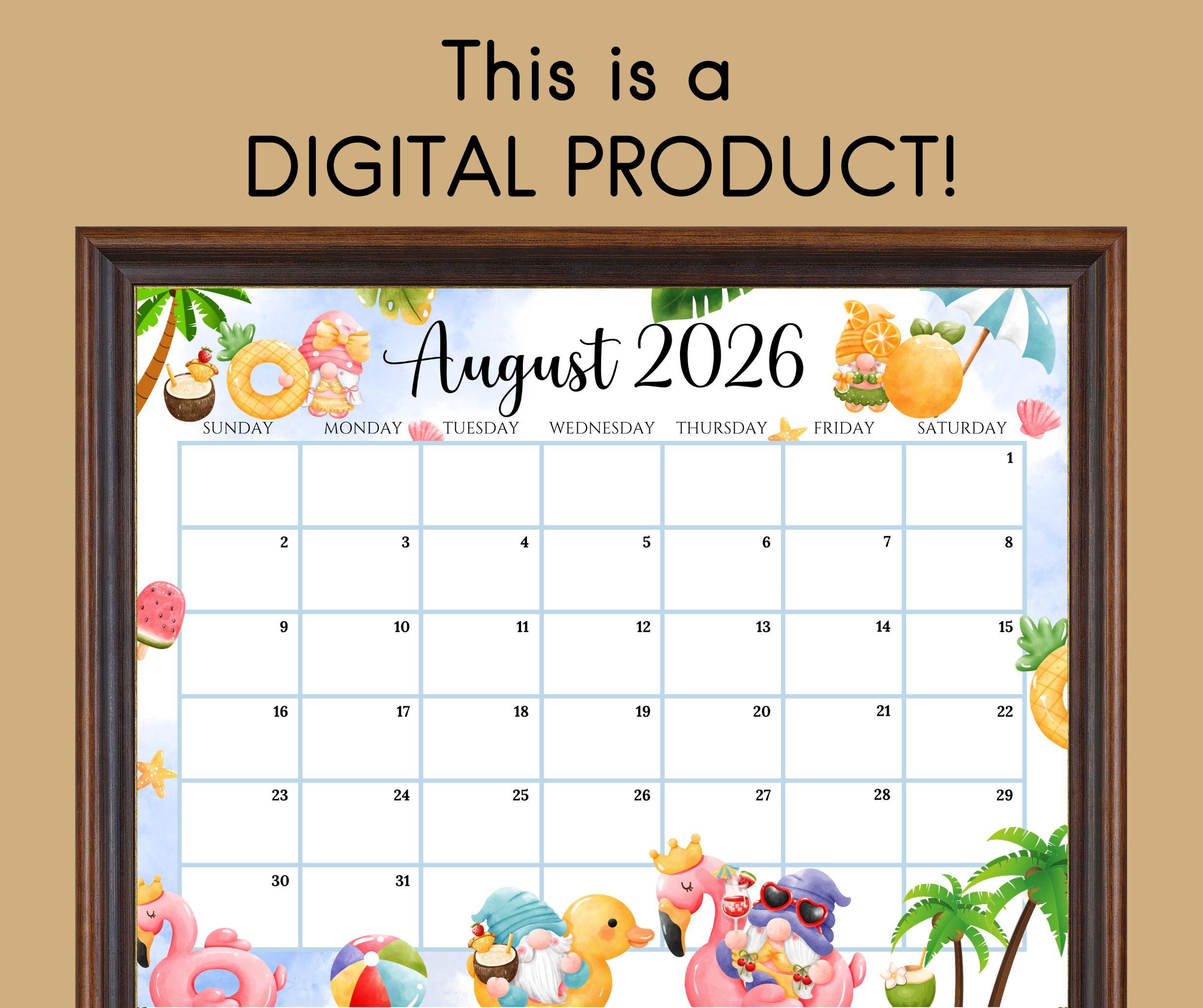 Editable August 2026 Calendar, Printable Monthly Planner PDF, Letter