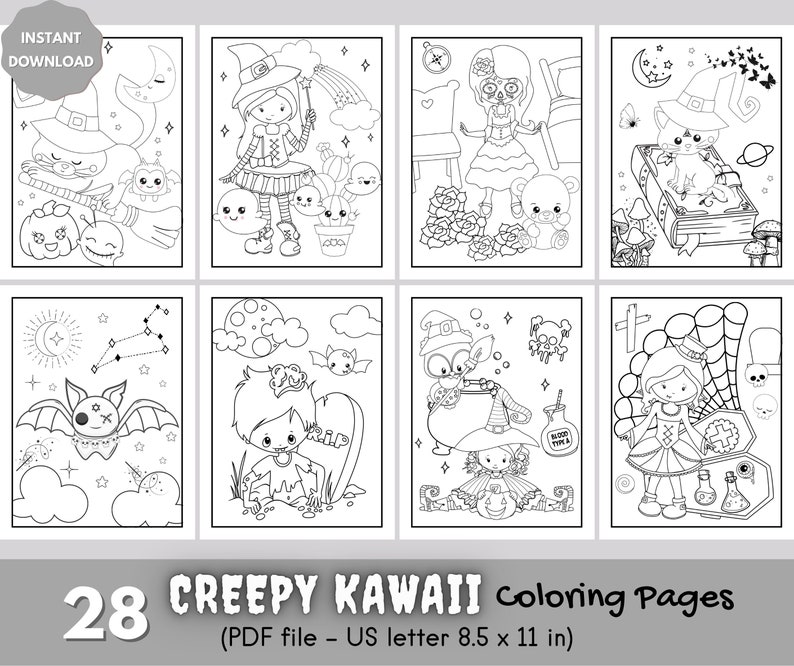 28 Printable Creepy Kawaii Coloring Pages for Kids Teens - Etsy