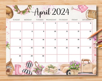EDITABLE April 2024 Calendar, Fillable Spring Planner, Monthly Schedule for Kids, School, Home, Office & Work, Printable, Instant Download