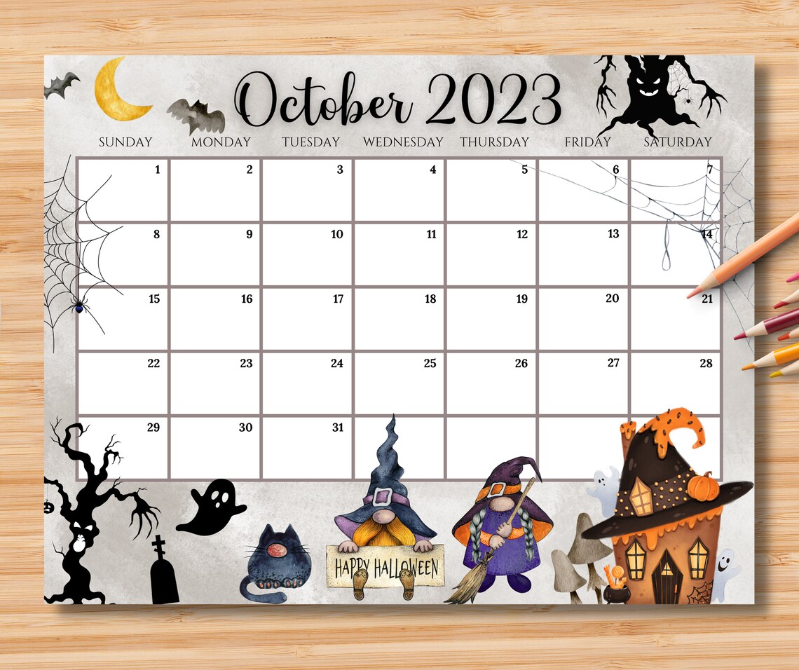 EDITABLE October 2023 Calendar Happy Halloween With Cute Etsy Belgi 