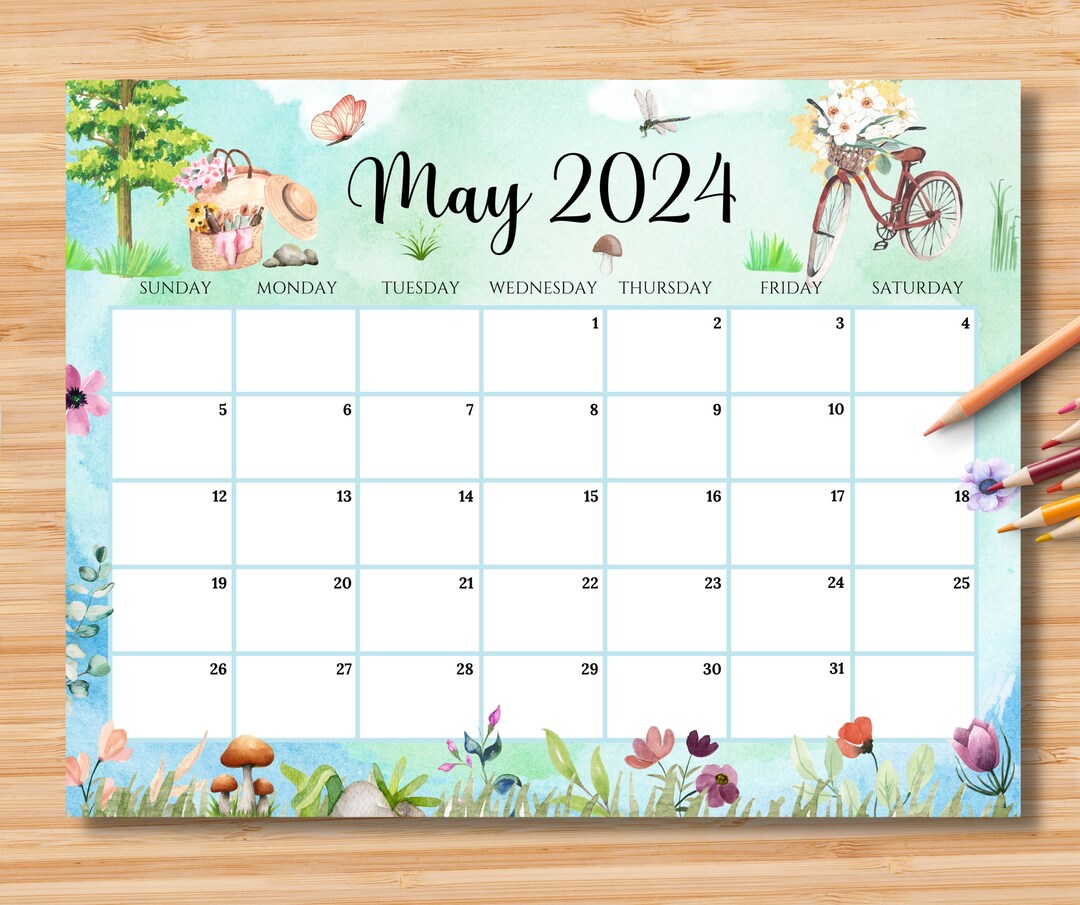 EDITABLE May 2024 Calendar, Hello Spring With Colorful Flowers, Mother