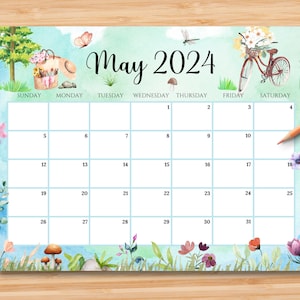 EDITABLE May 2024 Calendar, Hello Spring with Colorful Flowers, Mother's Day Planner, Printable Monthly Planner for Kids, Instant Download