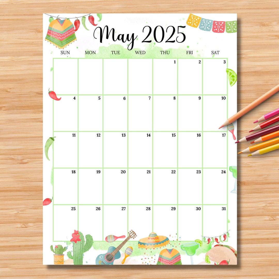EDITABLE May 2025 Calendar (vertical / Portrait), Cinco De Mayo Planner