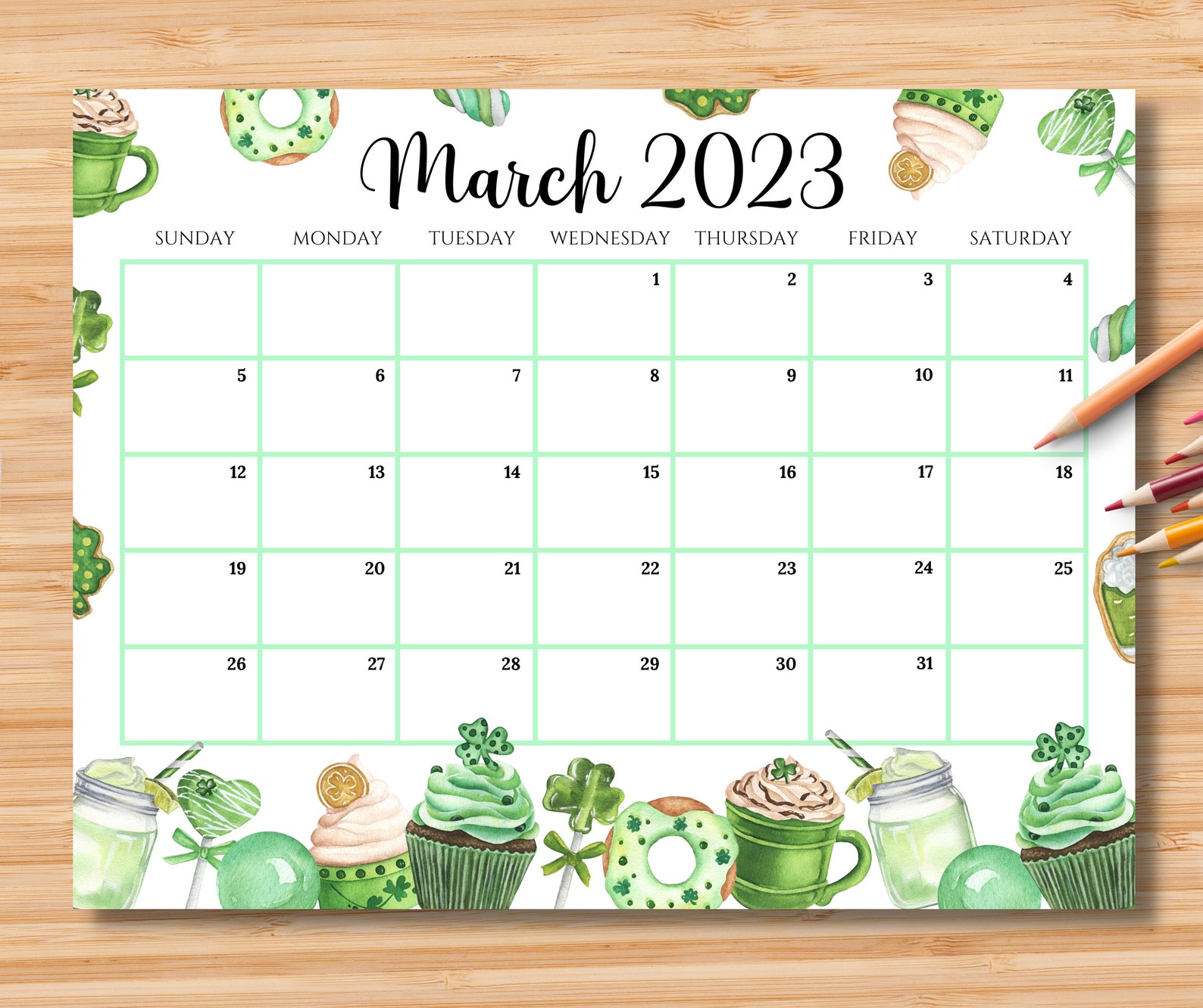 EDITABLE March 2023 Calendar Happy St.patrick's Day With Etsy UK