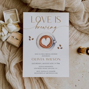 Coffee Bridal Shower Invitation, Love Is Brewing Bridal Shower Invite, Coffee Wedding Shower, Editable Template, Instant Download