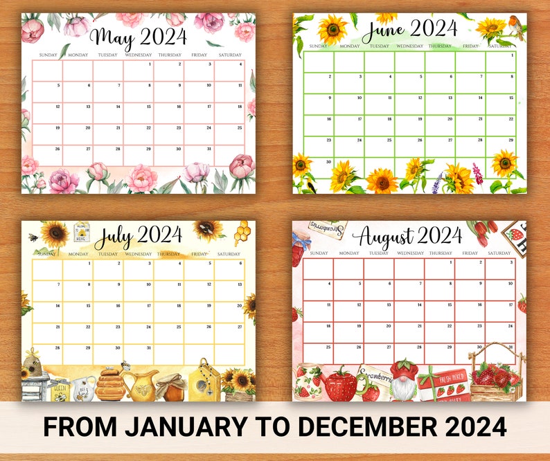 EDITABLE Watercolor Calendar 2024 Bundle Cute Printable Etsy