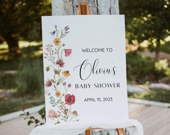 Wildflower Welcome sign, Baby shower Welcome sign, Colorful Floral Baby Shower sign, Welcome sign template, Editable, Instant Download