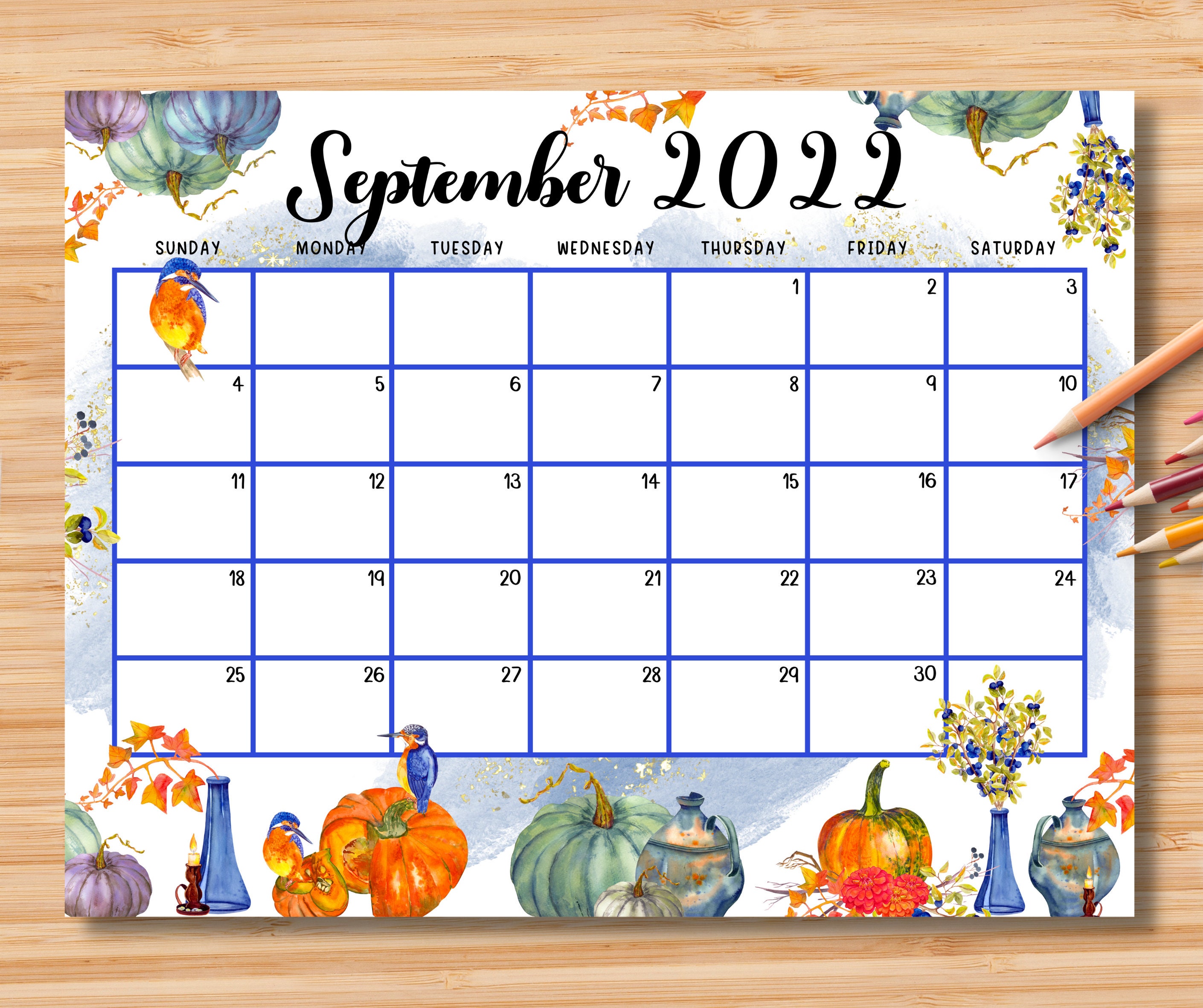 editable september 2022 calendar beautiful fall autumn with etsy