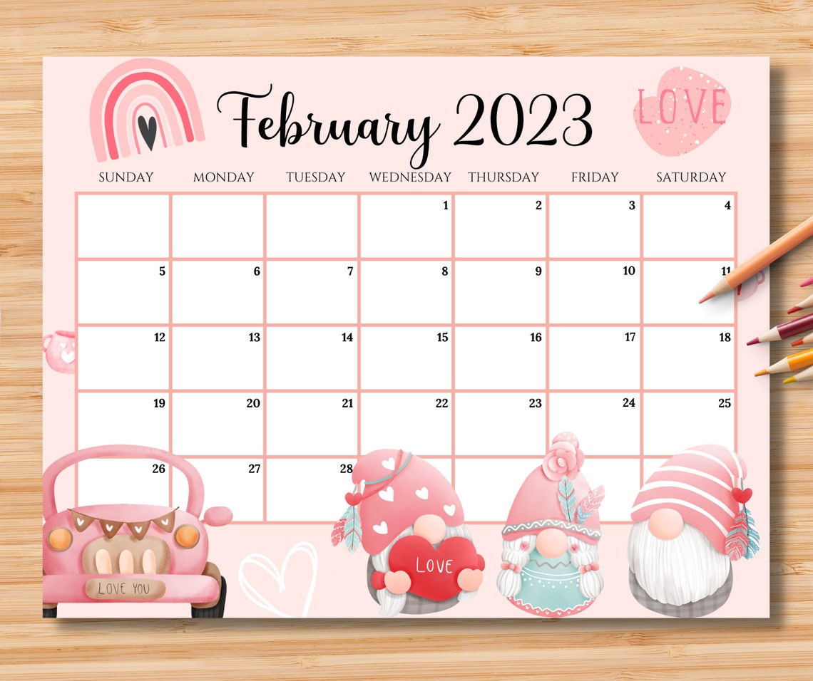 EDITABLE February 2023 Calendar Sweet Valentine With Love Etsy Hong Kong