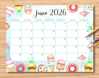 Editable June 2026 Calendar | Monthly Planner Printable PDF | School, Work, Office & Home Organizer | Instant Download