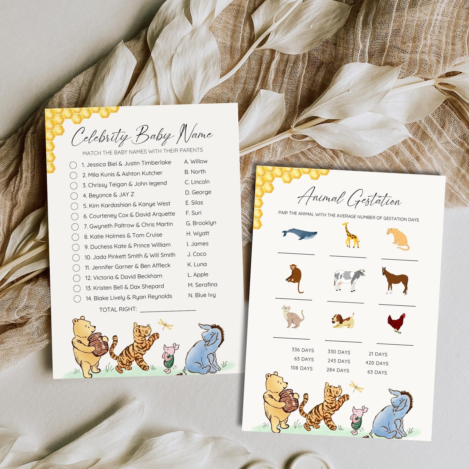 Winnie the Pooh Baby Shower Game Bundle, Vintage Pooh Bear Baby