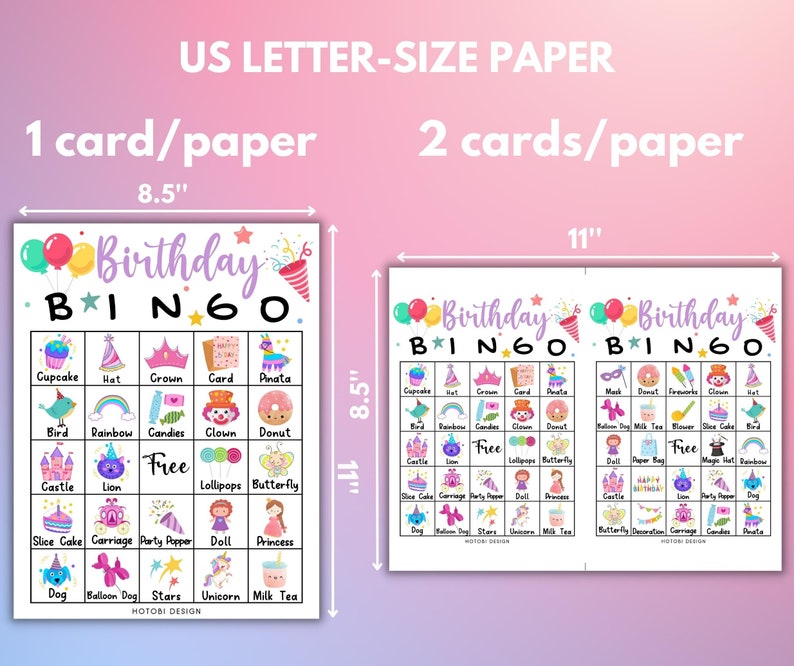 Printable Birthday Bingo Game girl 50 Unique Bingo Cards - Etsy