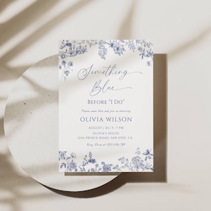 Something Blue Bridal Shower Invitation, Vintage Blue Floral Bridal Shower Invite Template, Victorian Chinoiserie, Editable Instant Download