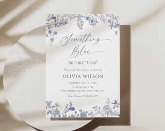 Something Blue Bridal Shower Invitation, Vintage Blue Floral Bridal Shower Invite Template, Victorian Chinoiserie, Editable Instant Download
