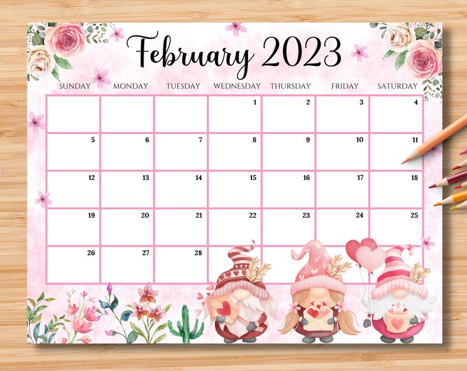 EDITABLE February 2023 Calendar Sweet Valentine With Love - Etsy Australia
