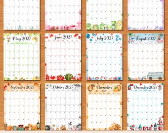 Editable 2027 Vertical Calendar, Fillable PDF Monthly Planner, Printable Portrait Calendar for Home, School, Office & Work, Instant Download