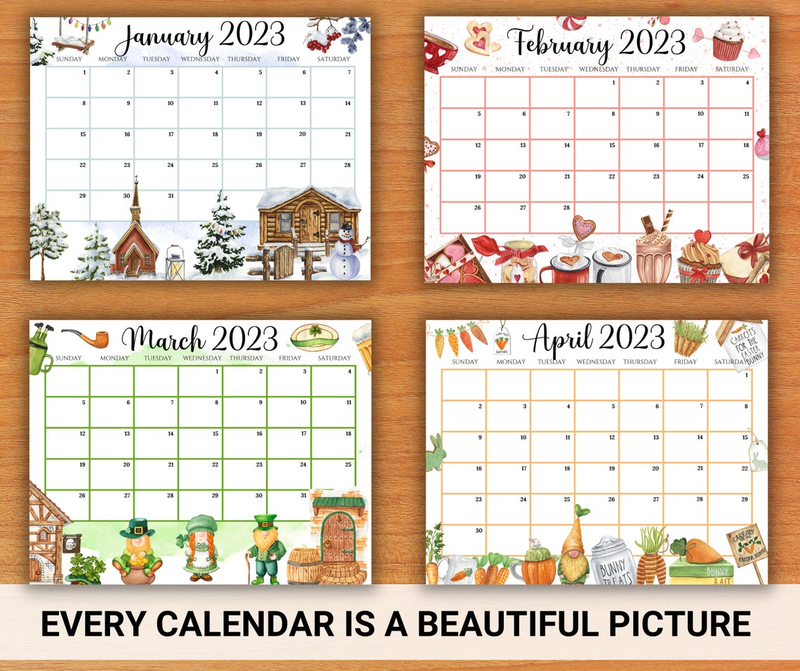 Editable Watercolor Calendar 2023 Bundle Cute Printable Etsy Finland