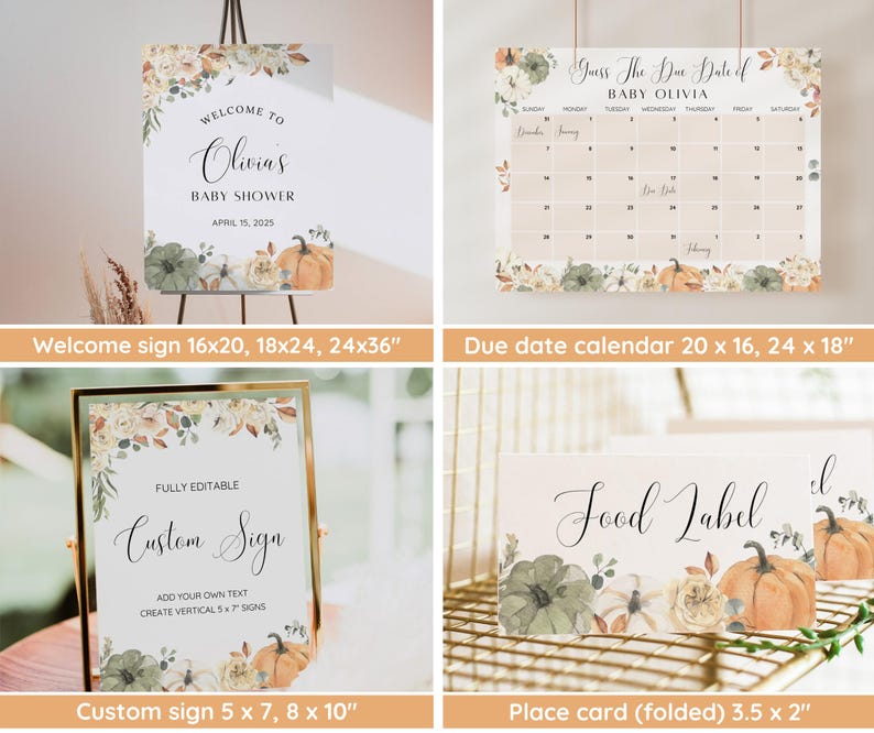 Little Pumpkin Baby Shower Bundle, Fall Baby Shower Invitation & Games, Neutral Gender, Autumn Baby Sprinkle, Editable Canva Template image 4