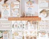 Sunshine Baby Shower Invitation Bundle, Here Comes the Son Invite Set, Summer Baby Shower, It's a Boy Baby Shower Games, Editable Template
