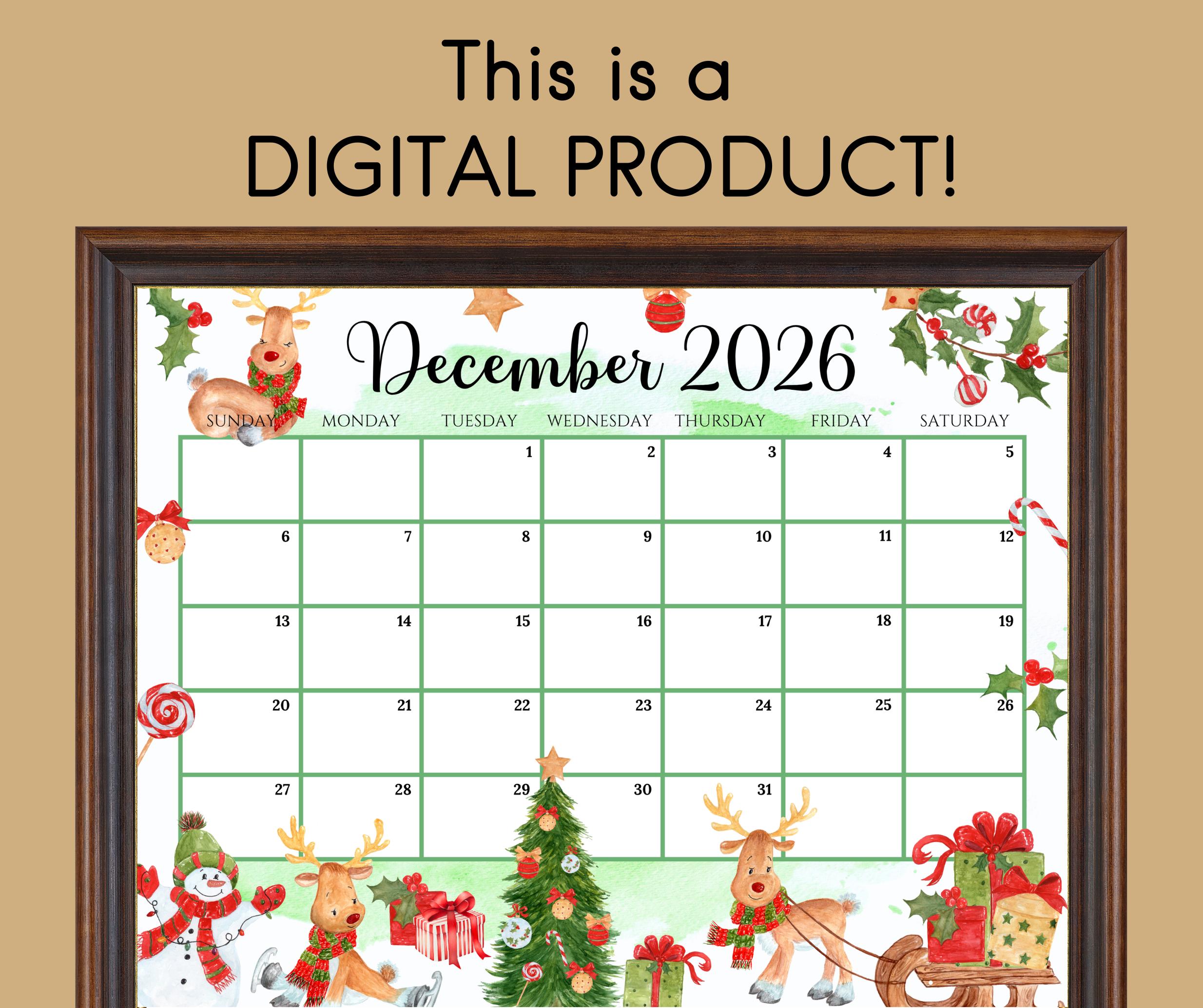Calendario de diciembre de 2026 editable / Planificador mensual para ...
