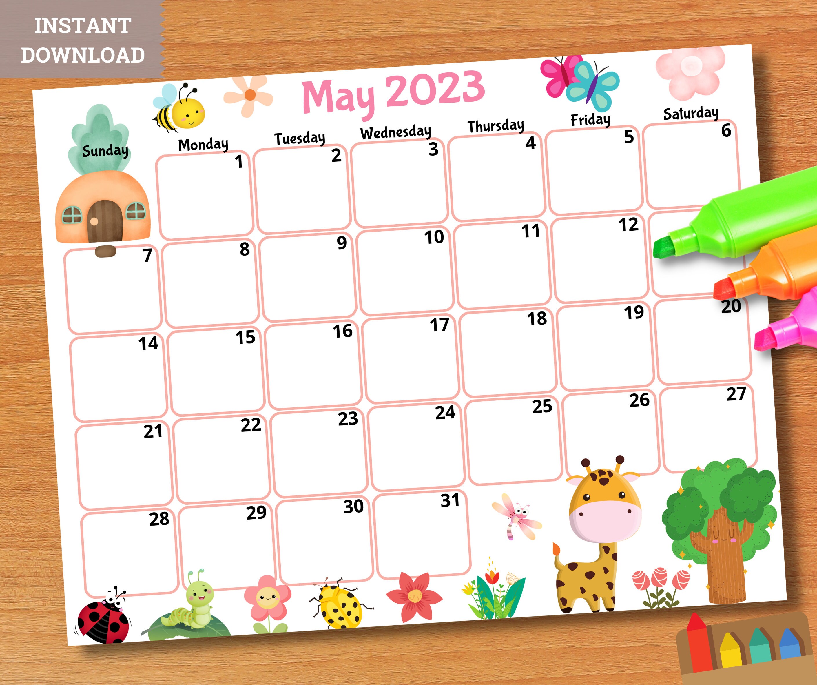 EDITABLE May 2023 Calendar Printable Kids Calendar 2023 - Etsy