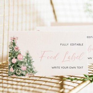 Roze kerst babyshower plaatskaart, baby het is koud buiten voedseltag, winterbuffet tentkaart, voedseletiket, tafelnaamkaart, meisje, BEWERKBAAR