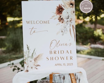 Boho Bridal Shower Welcome Sign, Editable Boho Floral Bridal Shower Welcome Poster Template, Bohemian Wedding Shower Decor, Printable