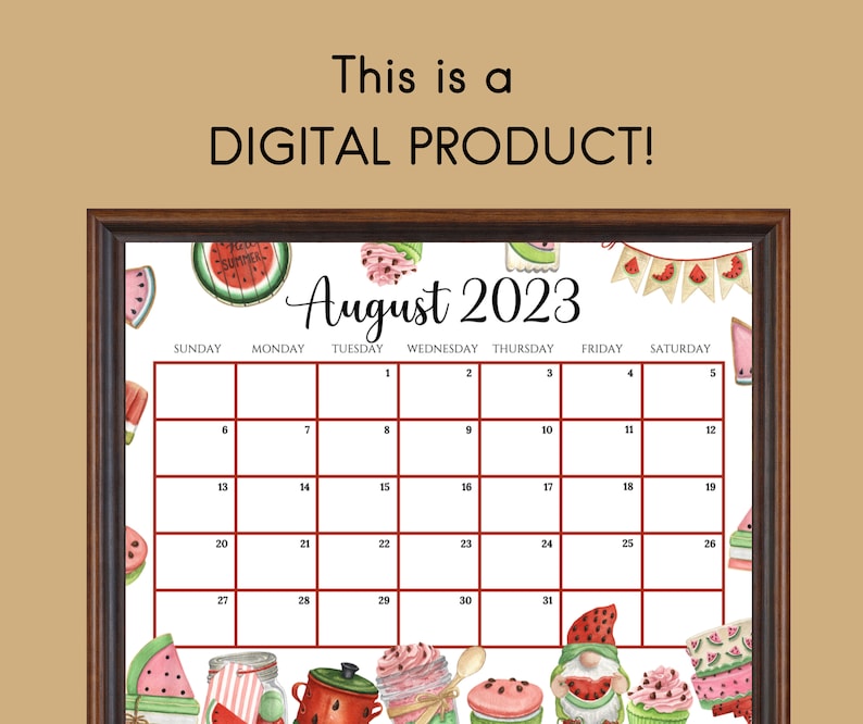 EDITABLE August 2023 Calendar Joyful Summer With Cute Etsy UK