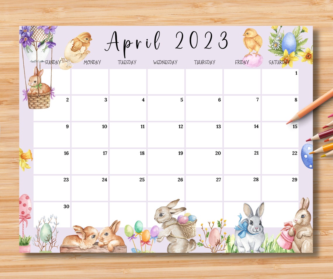 Editable April 2023 Calendar Happy Easter Day 2023 With Cute Etsy