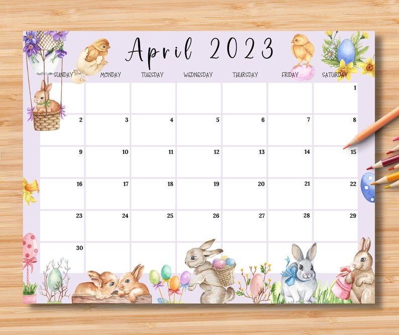 EDITABLE April 2023 Calendar Happy Easter Day 2023 With Cute Etsy New