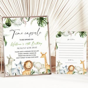 Wild One Time Capsule Sign & kaartsjabloon, Safari Animal First Birthday Time Capsule, Safari Wild One, 1e verjaardag jongen, BEWERKBARE afdrukbare