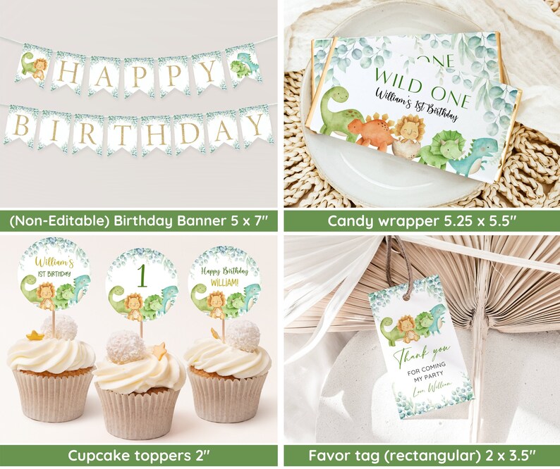 Dinosaur 1st Birthday Bundle, Dino First Birthday Party, Dinosaur ...