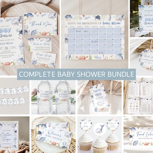 Under the Sea Baby Shower Invitation Bundle, Ocean Animals Boy Baby Shower, Nautical Baby Shower Games & Decor, Editable Template, Blue