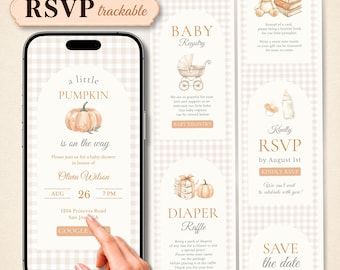 A Little Pumpkin Baby Shower Website Invitation, Fall Baby Shower Invite Canva Template, Gender Neutral Digital Pumpkin Invite Online RSVP