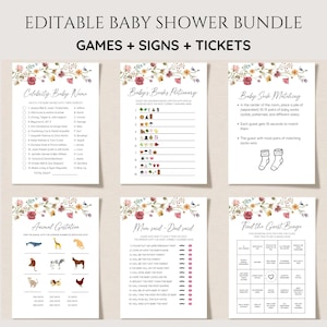 Wildflower Baby Shower Game Bundle, Baby in Bloom Baby Sprinkle Game Package, Spring Flowers Wildflower Baby Shower Editable Games Printable