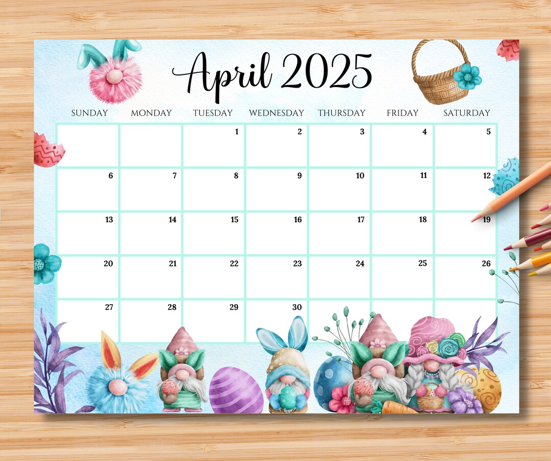 EDITABLE April 2025 Calendar, Happy Easter Day With Cute Gnomes ...