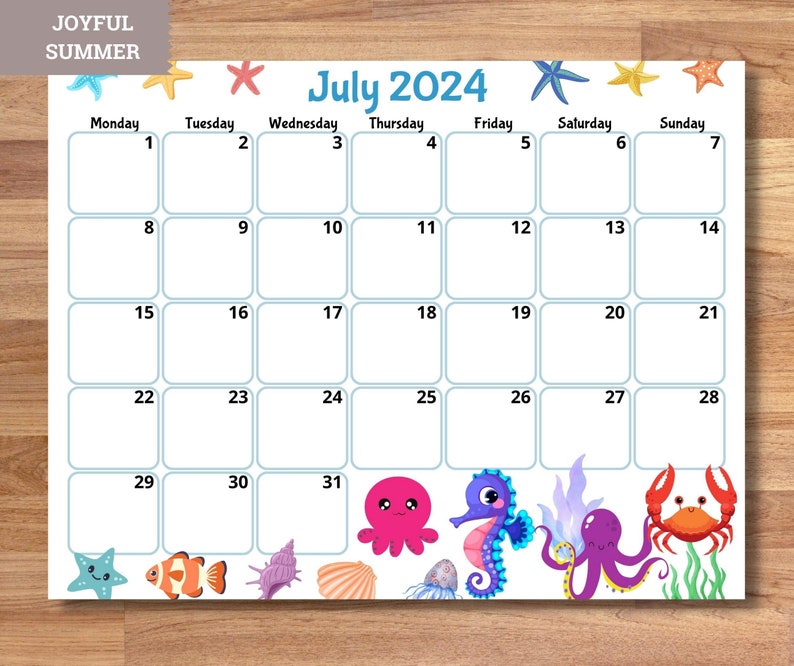 EDITABLE 2024 Calendars monday Starts Cute Monthly Calendar Etsy