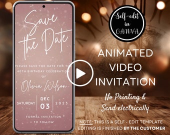 Video Save The Date Any Event Invitation, Animated Birthday/Wedding Party Evite, Eco Friendly, Digital Smartphone Invitation, Canva Template