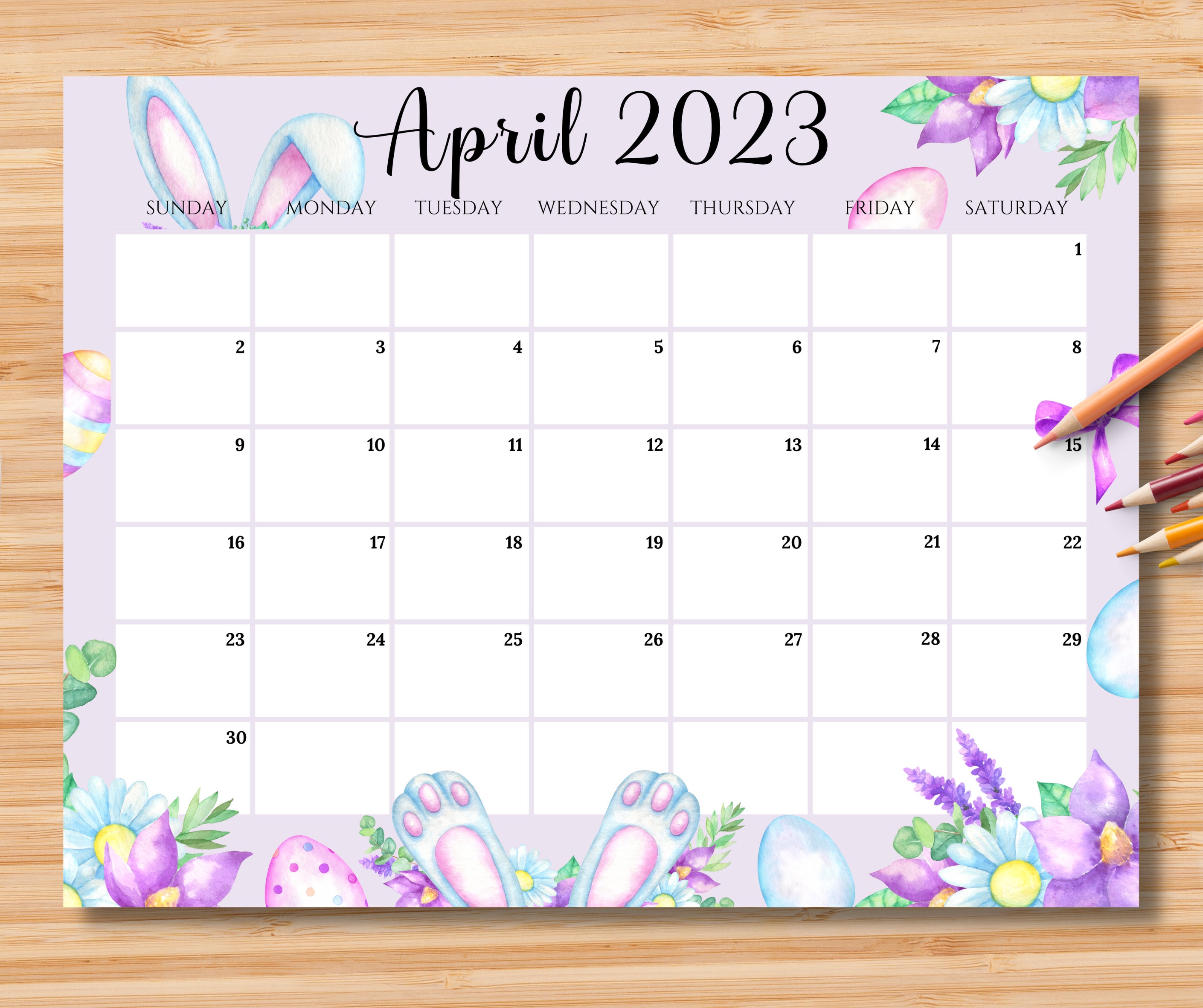 EDITABLE April 2023 Calendar Happy Easter Day With Cute Bunny Etsy UK