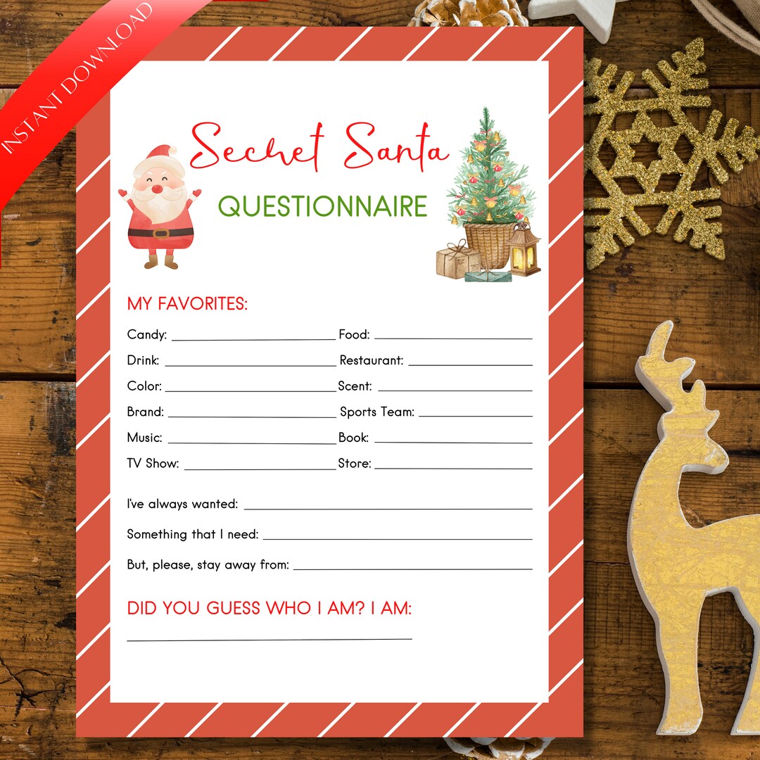 Secret Santa Questionnaire Printable Secret Santa Form Secret - Etsy