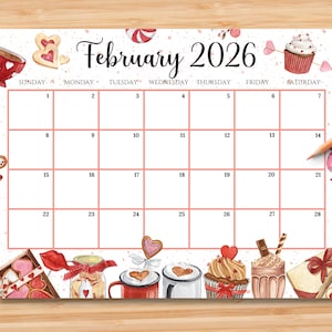Calendario de febrero de 2026 editable / Planificador mensual para niños, escuela, trabajo, oficina y hogar / PDF imprimible / Descarga instantánea
