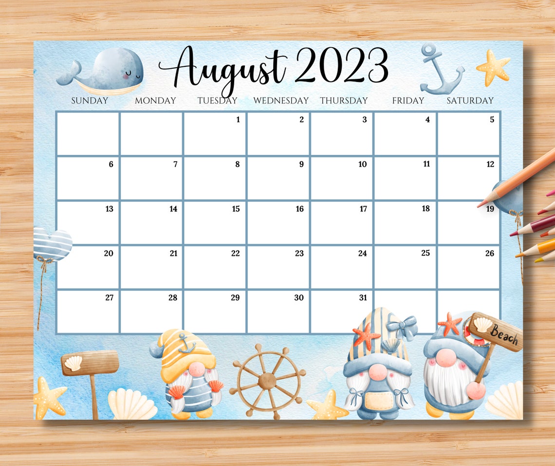 EDITABLE August 2023 Calendar Joyful Summer With Cute Etsy Israel