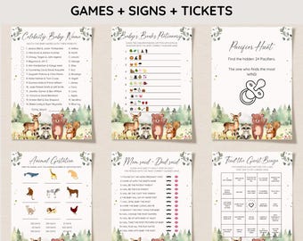 Woodland Baby Shower Game Bundle, Woodland Animal Baby Sprinkle Game Package, Editable Games, Printable, Instant Download