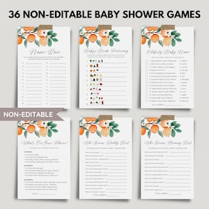 Little Cutie Baby Shower Games Bundle (Non-Editable), Orange Citrus Baby Shower Package, Printable Games, Neutral, Digital Instant Download