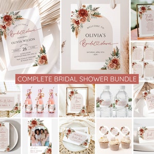 Fall in Love Bridal Shower Bundle, Terracotta Boho Fall Invitation Template, Autumn Bridal Shower Games, Welcome Sign, Editable Canva