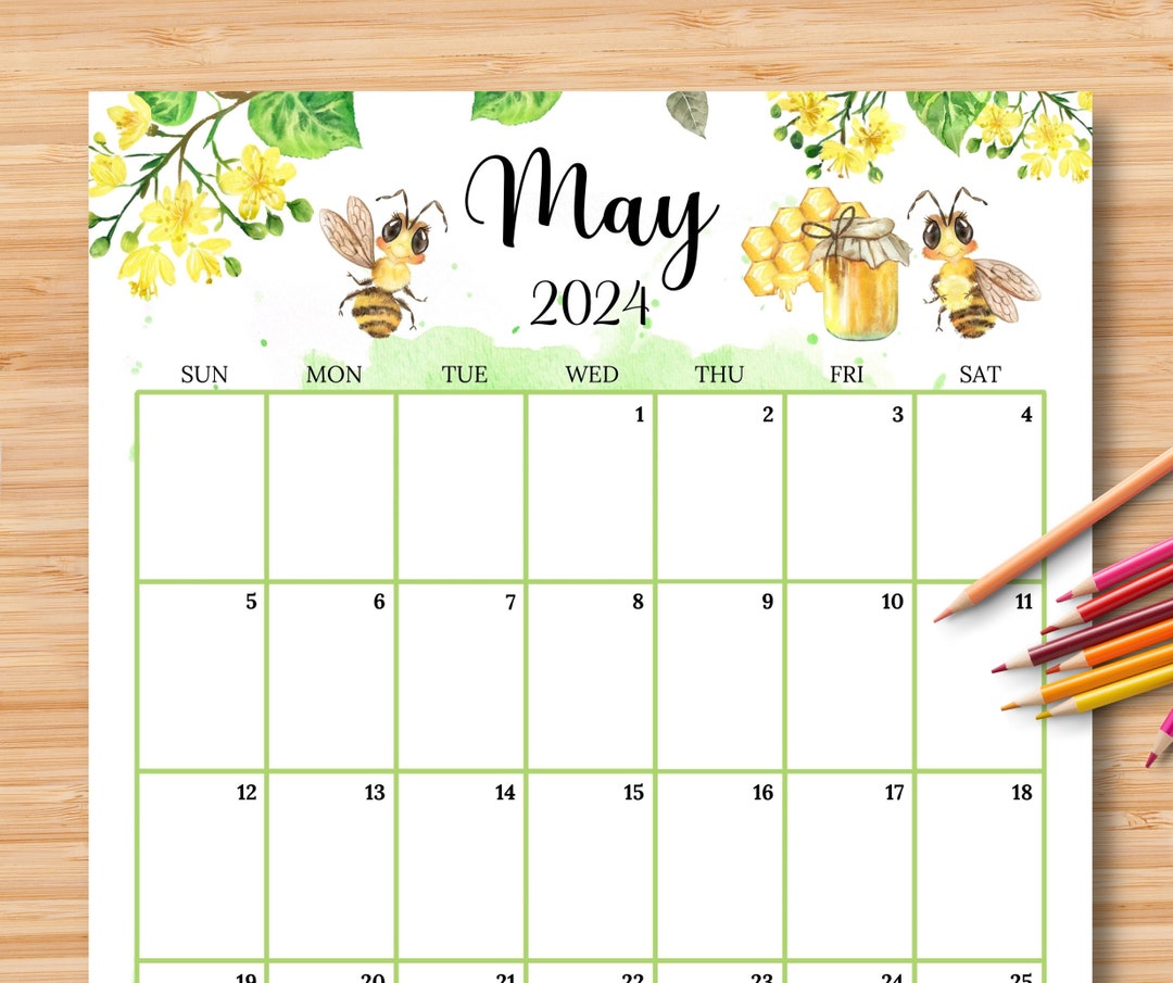 EDITABLE May 2024 Calendar vertical / Portrait Beautiful Etsy