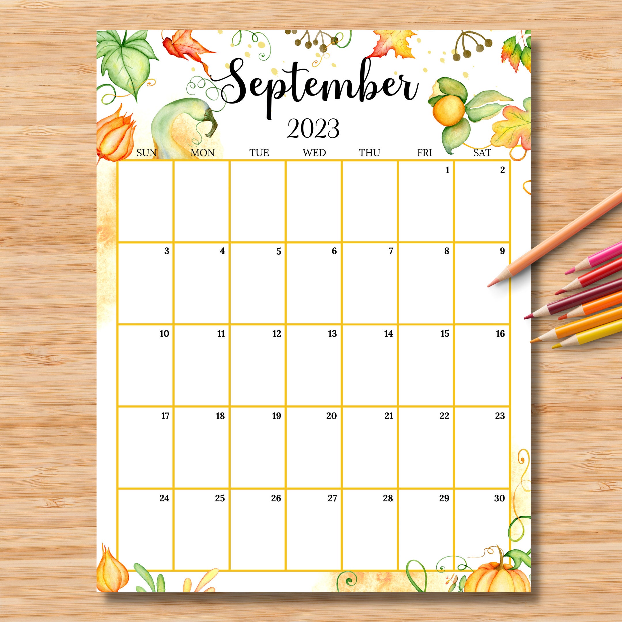EDITABLE September 2023 Calendar Vertical/Portrait Etsy México