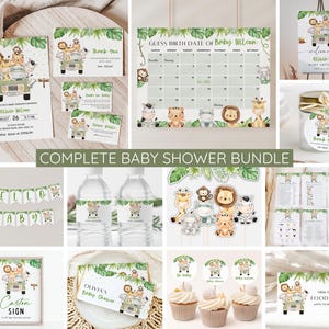 Safari Animal Baby Shower Bundle, Editable Safari Baby Shower Invitation Set, Jungle Animal Baby Shower, Boy Baby Shower, Digital Download