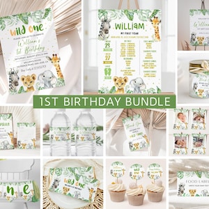 Wild One 1st Birthday Bundle, Wild One Boy Invitation, Safari Wild One Birthday, One Birthday Invite, 1st Birthday Invite, Editable Template